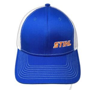 STIHL Trucker Hat Blue White Mesh Snapback Cap Embroidered Logo Adjustable